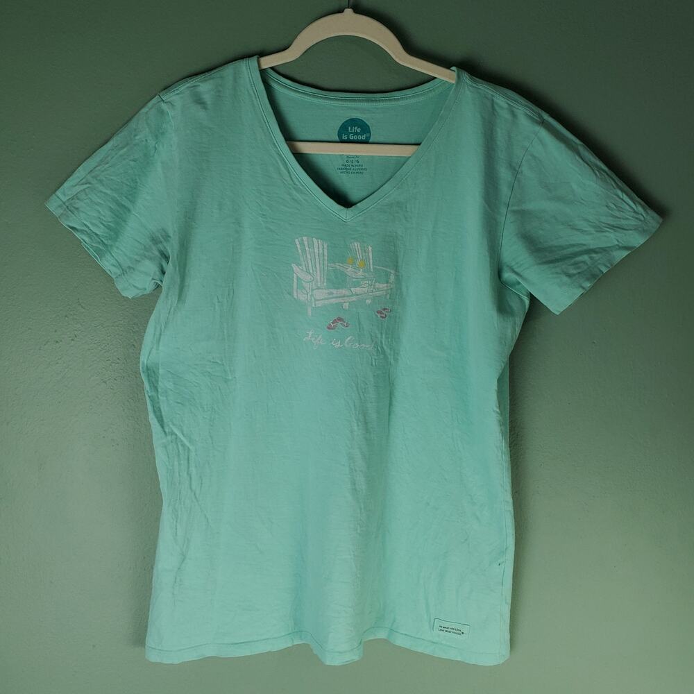 Life Is Good Crusher Tee Chair Classic Fit Short Sleeve V-Neck Shirt Sizes Large